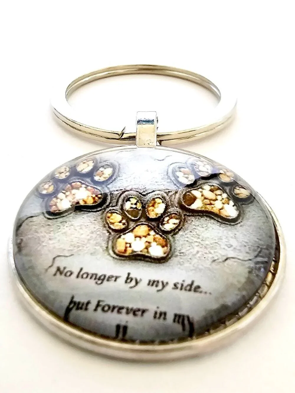 Pet Memorial Keychain Paw Print Rhinestone Dog Cat Loss Sympathy Gift Detachable